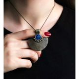 Doğal Taş Lapis Doğal Taşlı Desenli Otantik Kadın Kolye 45 Cm Zincirli Euk26lps