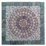 Doğal Taş Mozaik Madalyon El Yapımı 45x45 cm Kare Dekor, Yeşil Bej Mermer ve Traverten Sanat Eseri – Duvar, Zemin, Teras ve Masa Üstü için Eşsiz Desen – İç ve Dış Mekanlar için Antik Eskitme Görünümlü