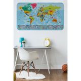 Doğal Tercih Dünya Haritası Eğitici Öğretici Ülke Bayraklı Türkçe Harita Çocuk Odası Genç Odası Duvar Sticker - 100 x 65 cm