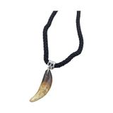 Doğal Tibet 3-4cm Kurt Dişi Kolye Brown Ayarlı Örgü İp 2 Boncuk