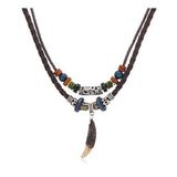 Doğal Tibet 3-4cm Kurt Dişi Muska Kolye Brown Ayarlı Boğma İp