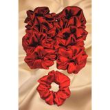 DOĞALYA Kadın Kına Ve Nişan Düğün Için Lastikli Simit Kırmızı Saten 10lu Scrunchie Saç Toka Seti