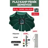 Dogant 2 Metre 10 Telli Plaj Deniz Kamp Polyester Yeşil Şemsiyesi Çanta Kazık