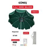 Dogant Güneş Deniz Plaj Balkon Şemsiyesi, 2 Metre, Polyester, Yeşil, Çantali