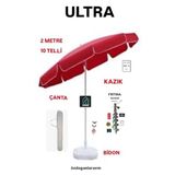 Dogant Outdoor 200 cm Plaj Bahçe Balkon Kamp Kırmızı Şemsiye, Taşıma Çantası, Kazık ve Bidon Seti