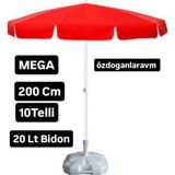 Dogant Özdoganlaravm Kırmızı Havuz Bahçe Balkon Plaj 2 Mt 10 Telli Polyester Şemsiye + Bİdon