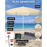 Dogant Plaj Şemsiyesi 2 Metre Çapında 10 Telli Taşıma Çantası Kazık - Krem