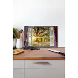 Doğaya Açılan Pencere Cam Kesme Tahtası , Silikon Ayaklı, Isıya Kırılmaya Dayanıklı, Sunum Tablası - 23 x 35 cm