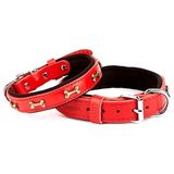 Doggie Konforlu Dokumadan El Yapımı Kemik Süslü Kırmızı 2x35-40 cm Köpek Boyun Tasması
