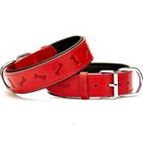 Doggie Konforlu El Yapımı Kemik Desenli Kırmızı 4x52-60 cm Köpek Boyun Tasması