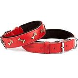 Doggie Konforlu El Yapımı Kemik Süslü Kırmızı 4x52-60 cm Köpek Boyun Tasması