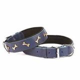 Doggie Konforlu El Yapımı Kemik Süslü Lacivert 4x52-60 cm Köpek Boyun Tasması