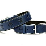 Doggie Konforlu El Yapımı Pati Desenli Lacivert 3.5x47-55 cm Köpek Boyun Tasması