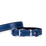 Doggie M 3x42-50 cm Konfor Gerçek Deriden El Yapımı Pati Desenli Royal Mavi Köpek Boyun Tasması
