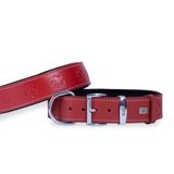 Doggie M 4x52-60 cm Konfor Gerçek Deriden El Yapımı Pati Desenli Kırmızı Köpek Boyun Tasması