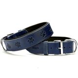 Doggie Mavi 4x57 65 cm Comfort Deri Pati Desenli Large Köpek Boyun Tasması