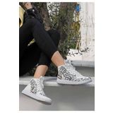 Dogo Kadın Vegan Deri Beyaz High Sneakers - Abstract Outline White Tasarım