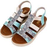 Dogo Kadın Vegan Deri Mavi Kalın Taban Sandalet - Ethnic Faience Tasarım - Multi