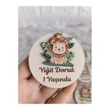 Doğrukan Hediyelik 15 Adet Ahşap Tabanlı Aslan Figürlü Yenidoğan Doğum Günü Magnet Hediyelik