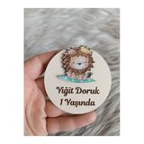 Doğrukan Hediyelik Altı Yeşillikli Aslan Figürlü Ahşap Yenidoğan Doğum Günü Magnet Hediyelik (10 Adet)