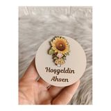 Doğrukan Hediyelik Ay Çiçekli Kız Figürlü Ahşap Taban Yenidoğan Doğum Günü Magnet Hediyelik (10 Adet)