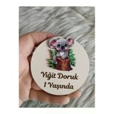 Doğrukan Hediyelik Kütüklü Koala Figürlü Ahşap Taban Yenidoğan Doğum Günü Hediyelik Magnet (10 Adet)