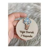 Doğrukan Hediyelik Mavi Balon Tutan Ayıcık Ahşap Yenidoğan Doğum Günü Magnet Hediyelik (10 Adet)