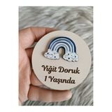Doğrukan Hediyelik Mavi Gökkuşağı Figürlü Ahşap Taban Yenidoğan Doğum Günü Hediyelik Magnet (10 Adet)
