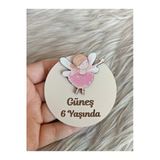 Doğrukan Hediyelik Pembe Elbiseli Peri Kızı Ahşap Yenidoğan Doğum Günü Magnet Hediyelik (10 Adet)