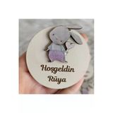 Doğrukan Hediyelik Pembe Tulumlu Tavşan Figürlü Ahşap Yenidoğan Doğum Günü Hediyelik Magnet(10 Adet)