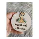 Doğrukan Hediyelik Yeşillikli Zürafa Figürlü Ahşap Taban Yenidoğan Doğum Günü Hediyelik Magnet (10 Adet)