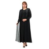 DOĞU KADIN BÜYÜK BEDEN ŞİFON TAŞ DETAYLI ANNE ABİYE ELBİSE SİYAH