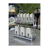 Doğudeko Rex Koleksiyon 9 Parça Metal Cam Standlı Baharat Takımı Cream