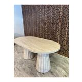 DOĞUKAN HOME Traverten Oval Piramit Yemek Masası