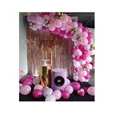 Doğum Günü Balon Kombini Krom Gold - Metalik Fuşya - Makaron Pembe + Zincir