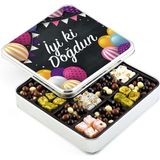 Doğum Günü Hediyesi Kahve Draje + Çifte Kavrulmuş Lokum (Metal Kutu) - Renkli Balonlu