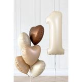 doğum günü konsepti 1 Yaş Retro Bej Yaş Balonlu Latte Bej Kahve Kalpli Retro Doğum Günü Yaş Balon Seti