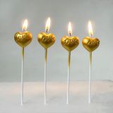 Doğum Günü Mumlar 4 Lü Çubuklu Love Kalp Mum Aşk Şekilli Mumlar - Gold