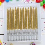 DOĞUM GÜNÜ PASTA MUMU GOLD 12 ADET SİMLİ MUM 10 CM KUTLAMA MUMU