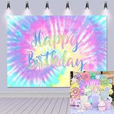 Doğum Günün Kutlu Olsun 7X5FT Macaron Pastel Renkli Doğum Günü Fotoğrafçılığı Arka Plan Batik Tema Parti Malzemeleri Çocuk Kadın Kız Tatlı 16. Doğum Günü Pastası Masa Dekorasyon Afiş