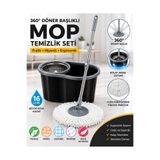Doğuş Banyo 360° Döner Başlıklı EKONOMİK Mikrofiber Mop Temizlik Seti - Sıkma Sepetli Kovalı Temizlik Mopu SİYAH