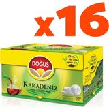 Doğuş Karadeniz Poşet Çay 100'lü 16'lı Set Bergamot Aromalı Demlik Çay
