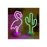 DogusDeco Flamingo Neon Kaktüs Neon Elektrikli Usbli Pilli 2li Neon Gece Lambası Seti Çocuk Odası Büyük Boy