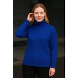 Dogutrend Balıkcı Yaka Bağazlı Triko Kazak Pamuklu Kalın Fitilli Dokuma - Saks Mavisi