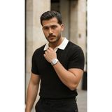 Dogutrend Erkek Desenli Kısa Kollu Triko Tişört - %100 Pamuk Akrilik - Siyah