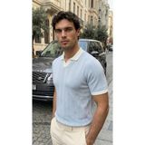 Dogutrend Erkek Örgü Desen Yakalı Kısa Kollu Triko Tişört - %100 Pamuk Akrilik - Bebe Mavisi - 2XL
