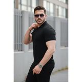 Dogutrend Erkek Yakalı Waffle Dokulu Kısa Kollu Tişört - Siyah