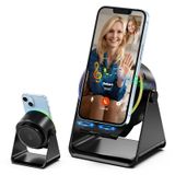 Dohelly Kablosuz İndüksiyon Hoparlör, Bluetooth Hoparlörlü Cep Telefonu Standı, Stereo Ses, RGB Ortam Işığı, Bluetooth 5.3, iPhone/iPad/Android/Samsung Galaxy ile Uyumlu Telefon Tutucu - Siyah