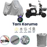 Dokaca Gri Kilit Uyumlu Tek Koltuklu Elektrikli Motosiklet Brandası, 3 Tekerlekli Moped Brandası - Gri-Tek Koltuk-Kilit Uyumlu