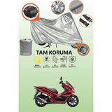 Dokaca Gri Kilit ve Arka Çanta Uyumlu Honda PCX125 Uyumlu Motosiklet Brandası, Koruma Örtüsü - Gri Arka Çanta ve Kilit Uyumlu